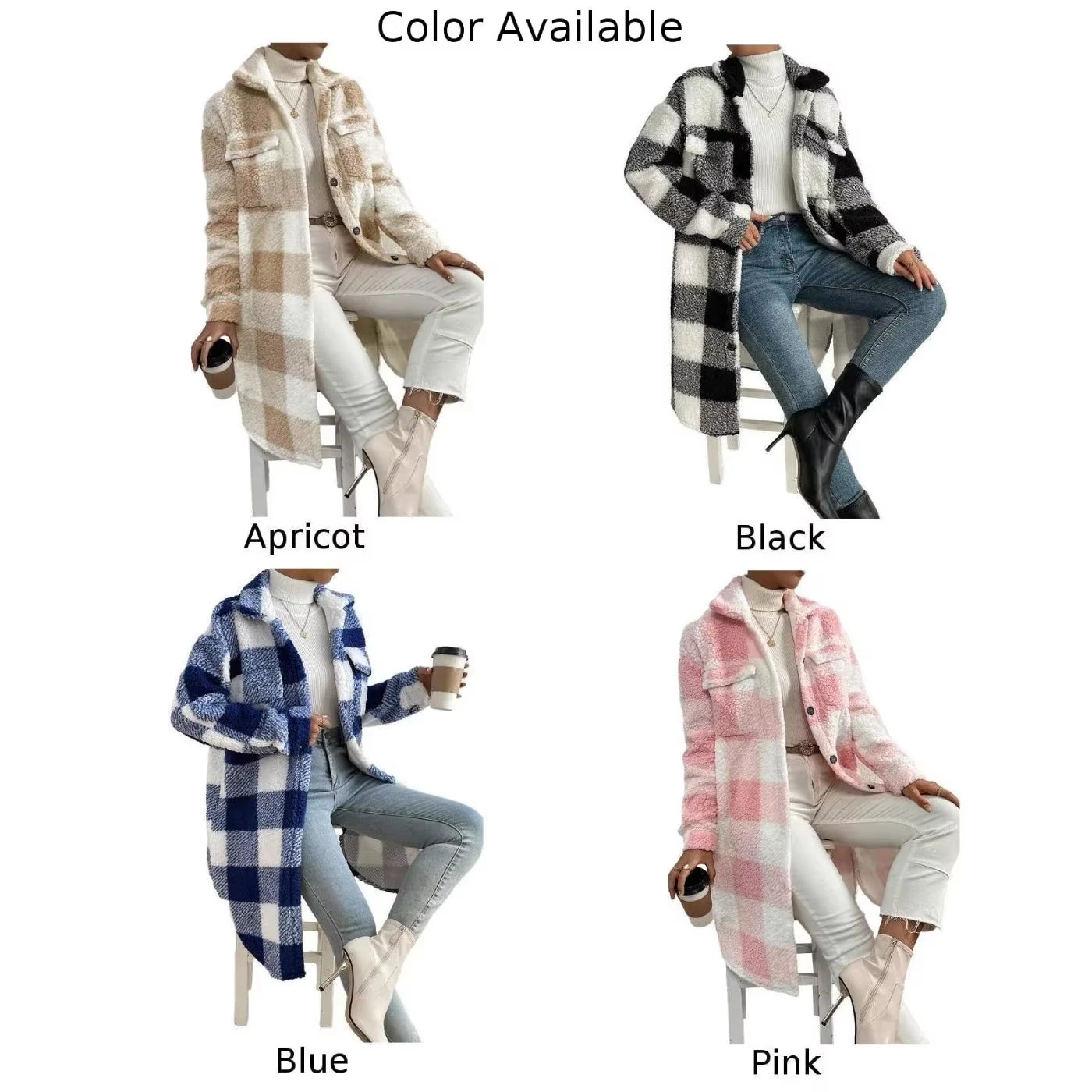 Outwear Jacket Holiday Ladies Winter Warm Outwear Plaid Long Jacket Shacket Cardigan Womens Tartan Check Jacket