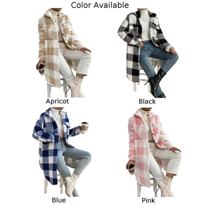 Outwear Jacket Holiday Ladies Winter Warm Outwear Plaid Long Jacket Shacket Cardigan Womens Tartan Check Jacket